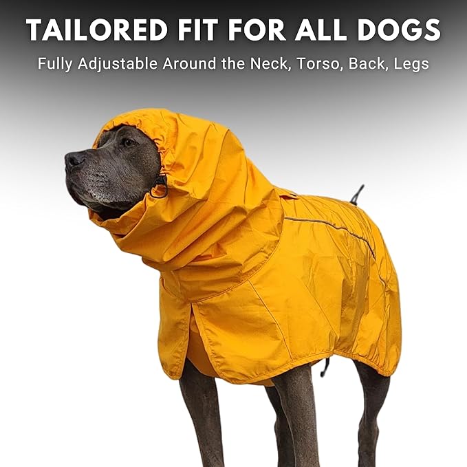 Spark Paws Dog Raincoat, Waterproof Windproof Rain Jacket, for Small Medium Large Extra Large Dogs, Reflective Breathable Full-Body Coverage Dry Suit - Mustard Yellow - 2XL