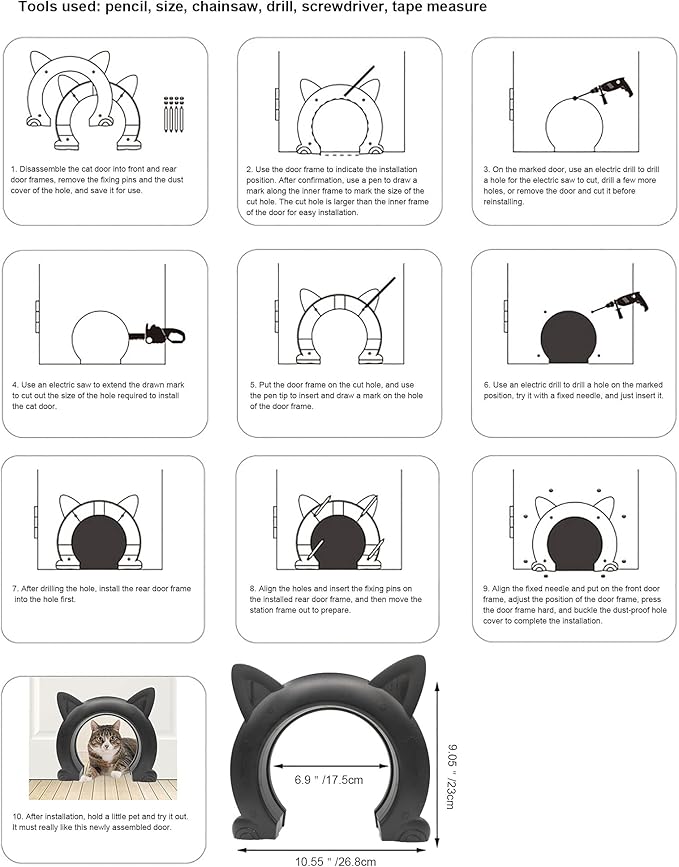 Cat Door for Interior Door,Indoor Cat Door,Pet Doors for Cat, 10.55"*2.45"*9.05" (L)