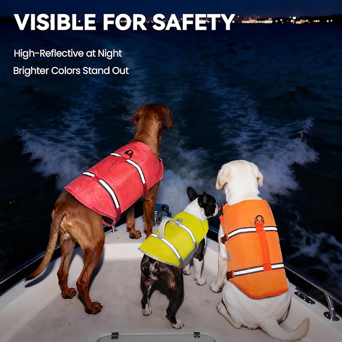 VIVAGLORY Rip Stop Dog Life Vest, Swimming Vest with Handle, Buoyancy for Doggy Puppy, Dog Life Jacket for Swimming & Boating, XL, Red
