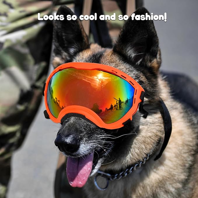 Dog Goggles,UV Protection Dog Sunglasses for Medium-Large Breed,Dogs Eye Protection with Adjustable Strap (Orange)