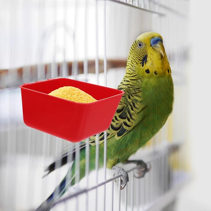 SUPVOX 8pcs Red Bird Cage Cups Feeding Bowls Indoor Bird Feeder Watering Supplies 12.5x9.5x6cm for Parrot Cockatiel Small