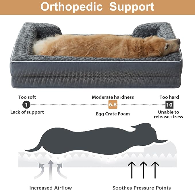 WNPETHOME Dog Beds for Large Sized Dogs, Washable Orthopedic Dog Couch Sofa Bed with Waterproof Lining & Non-Skid Bottom for Pet Sleeping