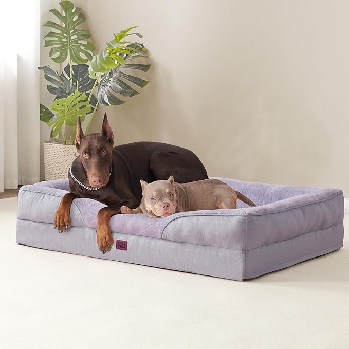 EHEYCIGA Orthopedic Dog Bed for Large Sized Dog, 36x27x7 Inch Large Memory Foam Dog Couch Bed with Sides, Waterproof Liner & Washable Removable Cover, Bolster Pet Sofa, Purple