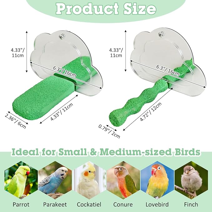 PINVNBY 2 PCS Bird Mirror with Perch Resin Parakeet Perches Hanging Parrot Toys Interactive Bird Cage Accessories for Cockatiel Conure Lovebird Finch (Green)