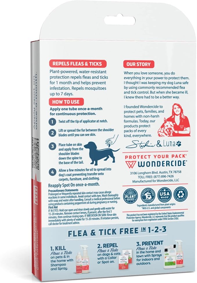 Wondercide - Flea & Tick Dog Spot On - Flea, Tick, and Mosquito Repellent, Prevention for Dogs with Natural Essential Oils - Up to 3 Months Protection - Medium 3 Tubes of 0.10 oz