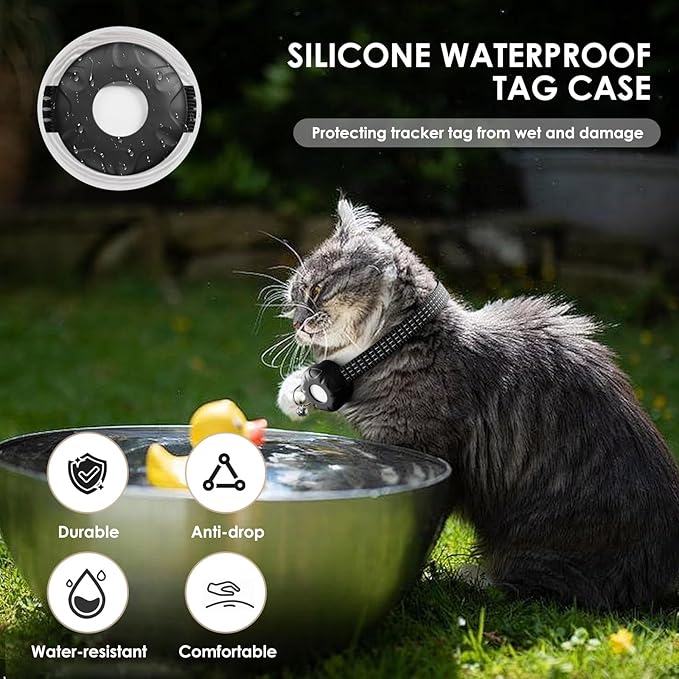 Cat Tracker Compatible with Apple Find My App (Only iOS), No Monthly Fee, Waterproof Pet Tracker for Cats, Black