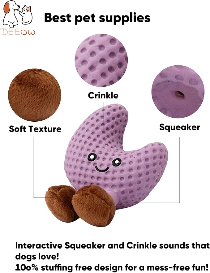 Deeow 3-in-1 Dog Toys Set: Star, Moon & Sun Plush Squeaky Pet Toys, Super Soft for Calming Play Enrichment, Best for Puppies, Small Medium Dogs with Anxiety, Dog & Cat Interactive Pet Gift