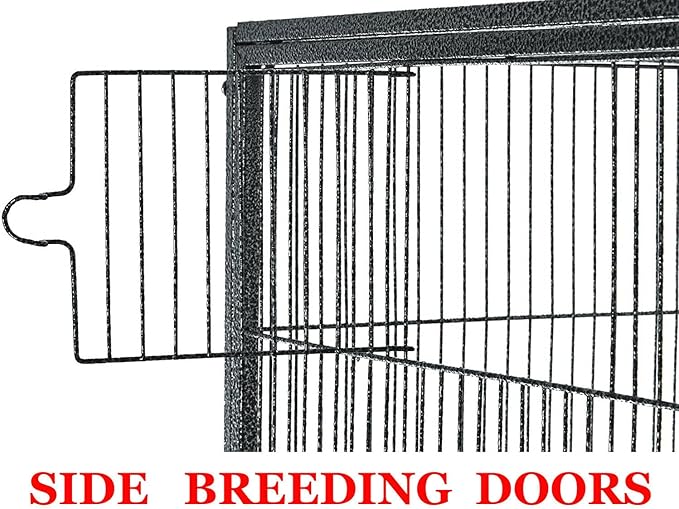 Extra Large Double Stacker Breeding Flight Bird Wrought Iron Separate Parrot Bird Cage Side Nesting Box Doors Easy Clean Pull Out Metal Grate Tray and Removalbe Rolling Stand