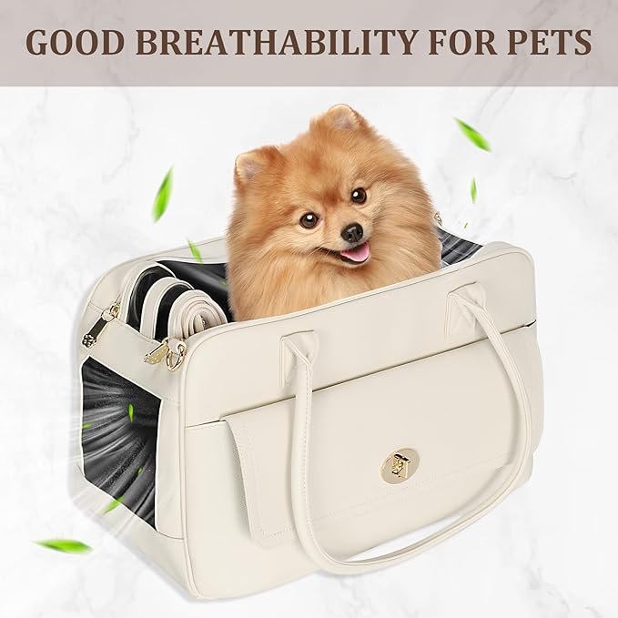 Pet Carrier Dog Purse Carrier Soft-Sided Carriers for Puppy Cat, Stylish Leather Handbag Travel Pet Bag for Small Dogs Cats, TSA Airline Approved