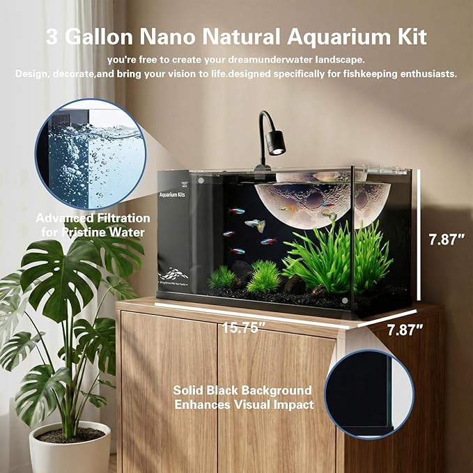 Fish Tank Kit,3 Gallon Small Aquarium,Ultra-Clear Nano Aquarium,Betta Fish Tank,Suitable for Small Fish Tank,Aquarium Starter kit,Desktop Fish Tank (Planet Background)