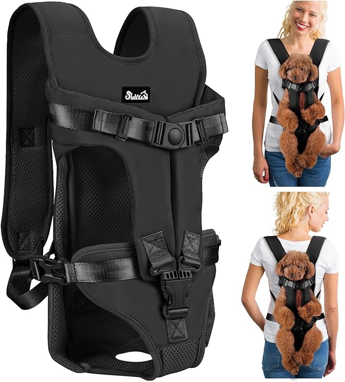 Lukovee Dog Backpack Carrier, Legs Out Easy-fit Dog Front Carrier for Small Medium Dogs, Adjustable Hands Free Dog Chest Carrier for Hiking Cycling (B,Medium)