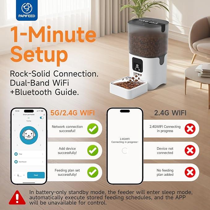 PAPIFEED 5G WiFi Automatic Cat Feeders: Smart Automatic Cat Food Dispenser with Slow Feeding Mode, Detachable for Easy Cleaning, Pet Feeder with Alexa, 1-30 Meals Per Day for Multiple Pets (6L/25 Cup)