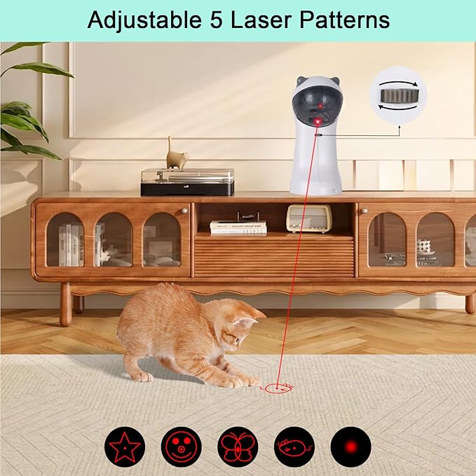 TBTeek Cat Toy, Automatic Motion-Activated, 5 Fun Patterns, 4 Speed Modes, Adjustable Light Angles, Random Rotating Trajectory, Rechargeable