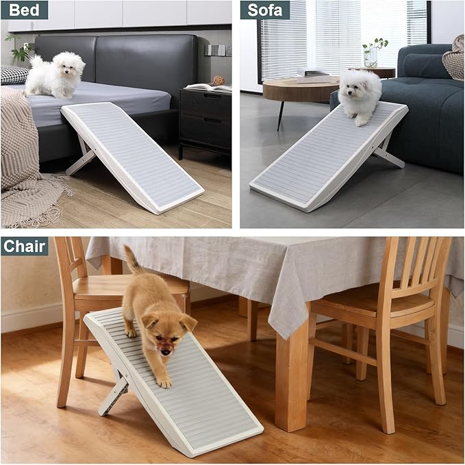 Dog Ramp for Bed& Couches – 4 Heights up to 18.31", Anti-Slip, Portable, Supports 100 lbs – Easy-Clean Pet Stairs for Small & Senior Dogs