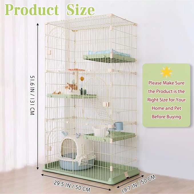 Hamiledyi Large Cat Cage 52 Inch Detachable Kennel with 3 Platforms and 1 Ramp Ladders Green Pet Playpen with 3 Doors Indoor Cat Enclosure for Small and Medium Animals