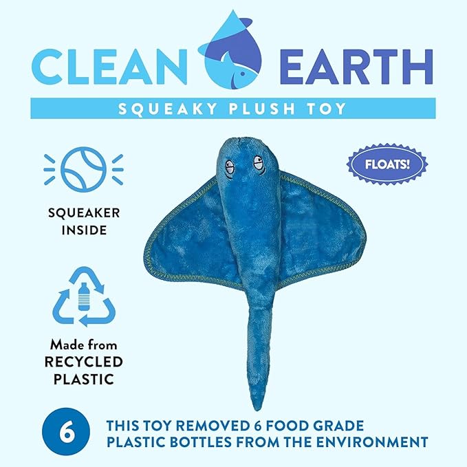 Spunky Pup Clean Earth Plush Stingray | Made from 100% Recycled Water Bottles | Large
