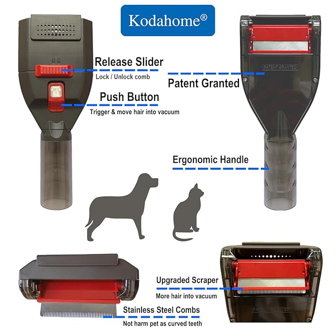 Dog Brush Vacuum Attachment with 1"-1.75" Universal Adapters for Vacuum Cleaners, Pet Hair Shedding Grooming Tool Kit with Long Extension Hose