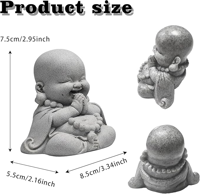LIYAOLI Wealth Good Luck Cute Buddha Statue, Sandstone Zen Monk Sculpture for Fish Tank Decorations, Aquarium Decor Ornament, Feng Shui Decor for Home Office and Car