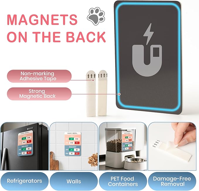 Dog Feeding Reminder, Dog Fed Sign Tracker -Daily Am/Pm Chart Slider Sign for Pet Fed and Walk Reminder, Easy to Use On Fridge Or Wall with Adhesive and Magnet,Pet Supplies