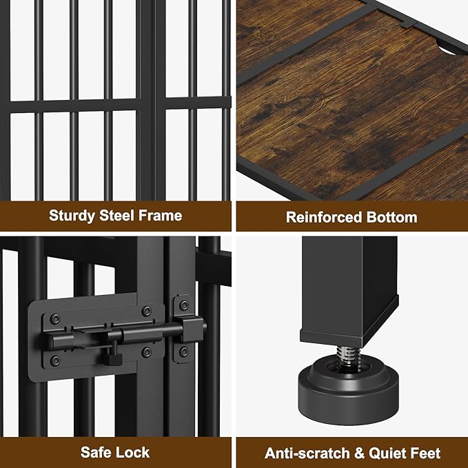 Easycom 31" Dog Crate Furniture Foldable, No Assembly Decorative Dog Kennel Indoor, Dog Crates for Medium Dogs(20-35 lb), Wooden Dog Cage with Adjustable Bowls and Name Tag, End Table, Rustic Brown