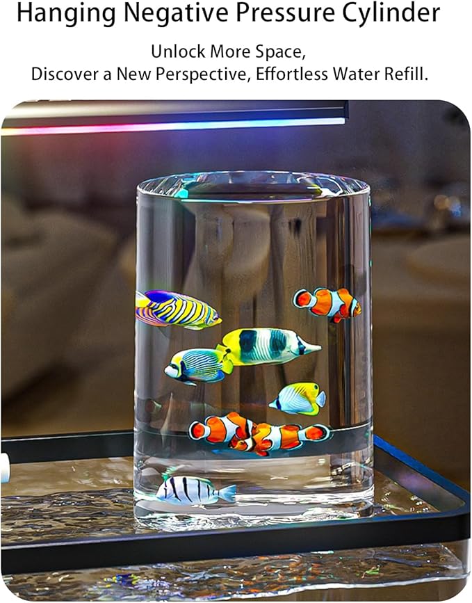 Negative Pressure Aquarium Fish Tank Kit, 3 Gallon Betta Fish Tank Starter Kit with Light and Filter, Blue Sand, Perfect for Small Fish, Shrimp, or Beta