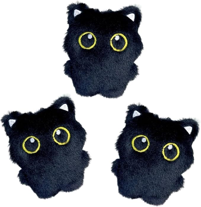 3 Pcs Cute Black Cat Toys Cat Interactive Toys with Squeaky and Soft 3.9 in Big Eyed Black Cat Plush Toy for Indoor Cats