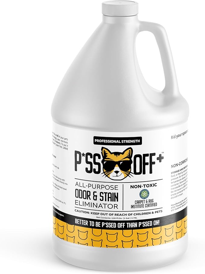 P*SS OFF+ All Purpose Stain and Odor Remover - Professional Strength Cat Pee Odor Eliminator, Deodorizer for Pet Urine & Poop, Carpets, Upholstery, Leather, Non Toxic Air Freshener for Home - 1 Gallon