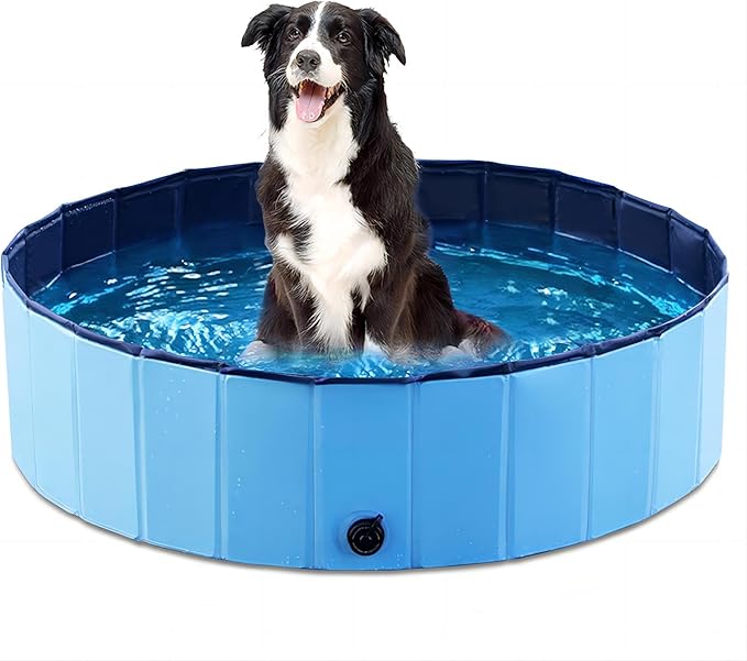 Jasonwell Foldable Dog Pet Bath Pool Collapsible Dog Pet Pool Bathing Tub Kiddie Pool Doggie Wading Pool for Puppy Small Medium Large Dogs Cats and Kids 39.5" Blue