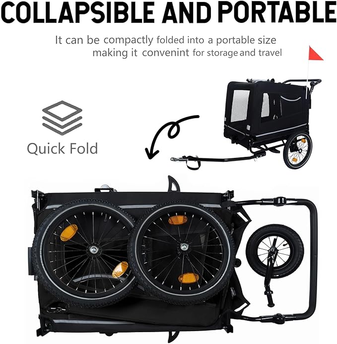 Extra Large Dog Bike Trailer, 2-in-1 Convertible Pet Stroller Cart Bicycle Carrier with Swivel Wheels & Universal Hitch, Foldable Pet/Cargo Carrier for Bicycles Camping Hiking