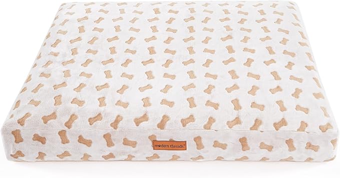 Modern Threads Ultra Plush Orthopedic Memory Foam Pillow Bed for Large Dogs with Supportive Filling and Stylish Textured Design, Beige, (36" L x 27" W x 4" Th)