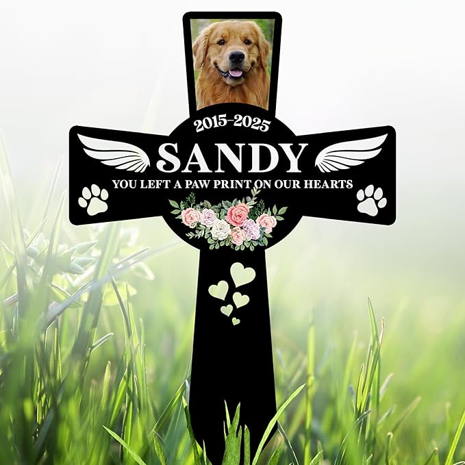 Pet Grave Marker Dog | Custom Dog Tombstones for Graves Outdoor with Name and Date | Pet Memorial Cross for Graveyard or Garden | Weatherproof Pet Tombstone for Dogs