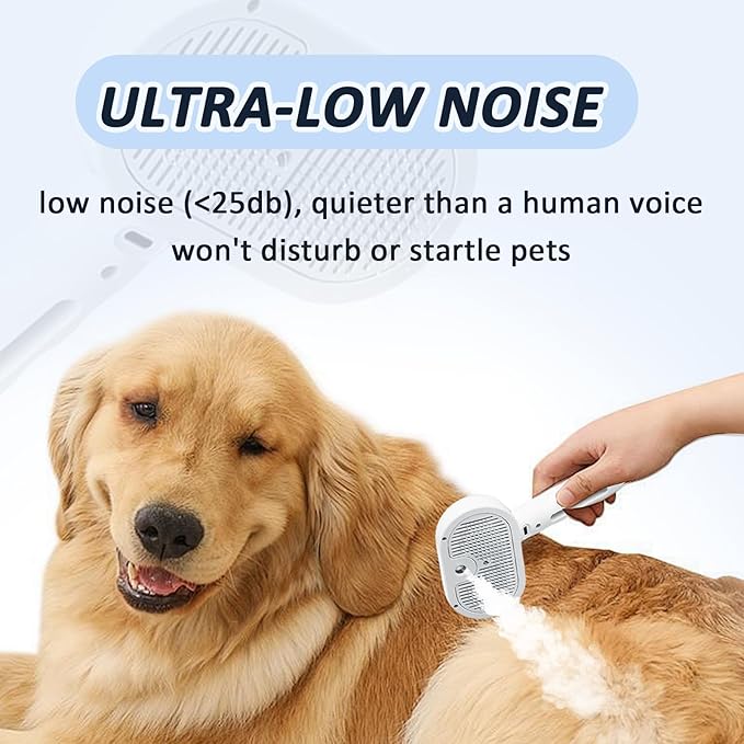 3 In 1 Self Cleaning Pet Spray Hair Removal Comb, Fresh Fur Shower Brush, Pet Steamy Shower Brush + Bathing Solution, Removes Loose Hair, Anti-Static (White)