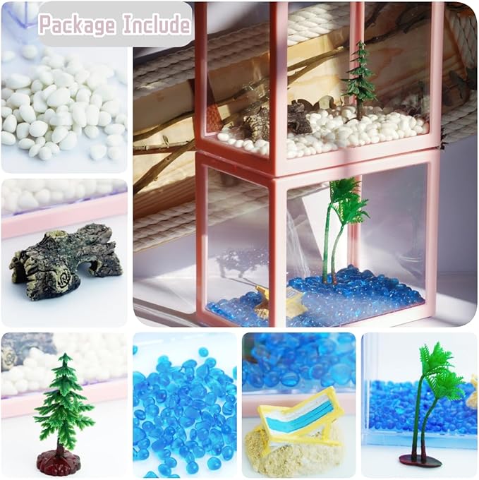 2 Pack Sea Monkey Fish Tank, Mini Betta Fish Tank Stackable Aquarium Tank Kit with Aquarium Gravel & Micro Landscape, 0.6 Gallon Acrylic Fish Bowl Tiny Shrimp Tank for Baby Fish Crab Moss Ball
