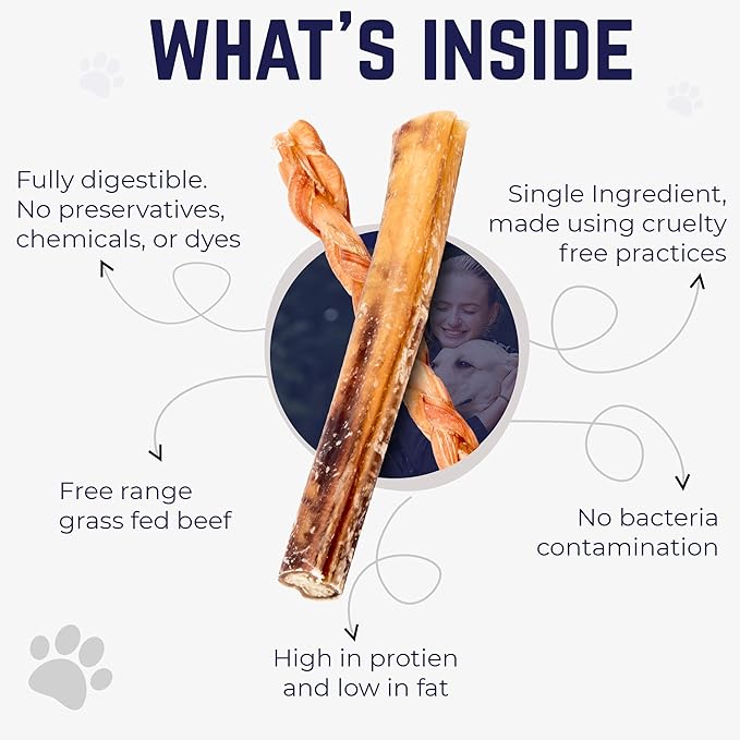 Devil Dog Pet Co. Bully Sticks – 12 Inch, 5 Pack, Standard Sized Dog Chews, 100% Natural, Single Ingredient, Free-Range Grass-Fed Beef – Long Lasting, Rawhide-Free Treats for Dogs