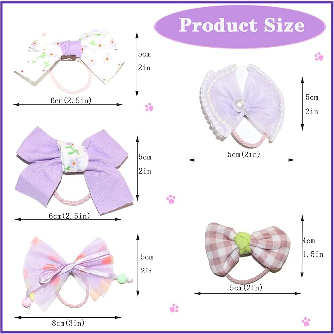20pcs Purple Dog Hair Bows for Small Dogs - Yorkie Puppy Hair Accessories with Rubber Bands, Cute Bowknot Hair Clips for Pet Grooming, Handmade Girly Dog Bows Mix Styles