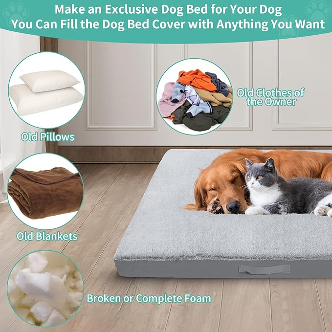 COSHNIBI Dog Bed Covers Replacement Washable,Waterproof Bed Covers Soft Plush Replacement with Zipper & Removable for Dog/Cat 44''Lx32''Wx4''H-Grey