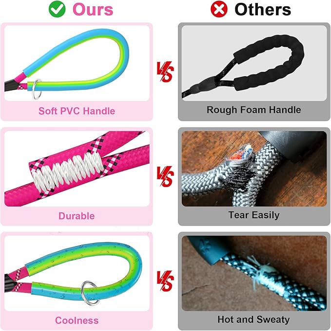 Dog Leash Heavy Duty 4/5/6ft-Red XiaZ 2 Handles Dog Leashes for Medium Large Dogs 1/2 Inch 1000lb Strength Reflective PVC Waterproof-Handles Metal Hook Dual-Handle Rope Leash Nighttime Safety