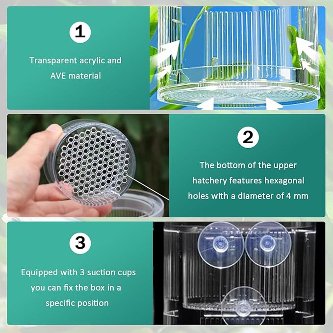 La La Pet Floating Fish Breeding Isolation Box with Suction Cups 270°Flowing Water Propagation Separate Parent and Baby Fishes Transparent Hatching Boxes Incubator for Tanks Small