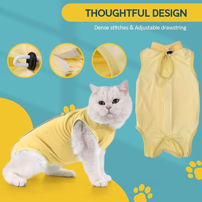 Avont Cat Recovery Suit - Kitten Onesie for Cats After Surgery, Cone of Shame Alternative Surgical Spay Suit for Female Cat, Post-Surgery or Skin Diseases Protection -Yellow(M)