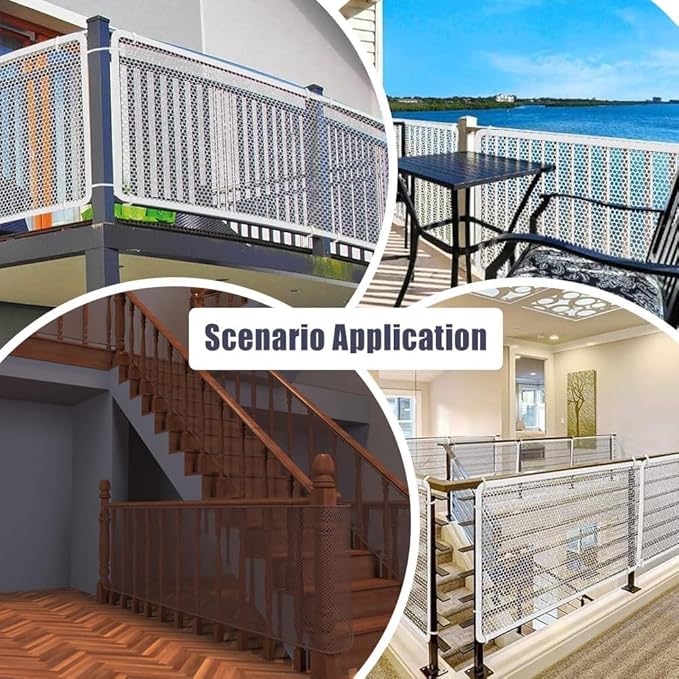 Banister Guard 10 ft L x 2.6 ft H Balcony Netting for Pets Stairs Railing Nylon Net Stairway Balcony Mesh Netting Banister Stair Net Balcony Safety Net Stair Guard for Indoor & Outdoor(White)