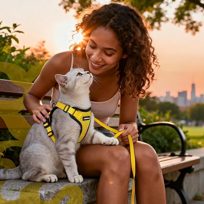 rabbitgoo Cat Harness and Leash for Walking, Escape Proof Soft Adjustable Vest Harnesses for Cats, Easy Control Breathable Reflective Strips Jacket, Yellow, S