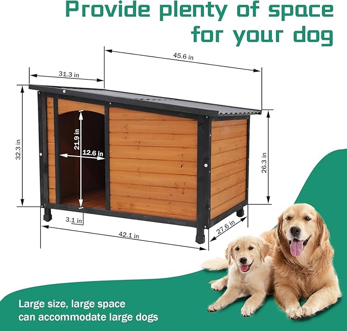 45.7" Extra Large Dog House Outdoor Weatherproof PVC sloped Roof Dog House Indoor Wooden Dog Houses for Large Dogs Outside Thickened Base Plate Winter Dog Kennel