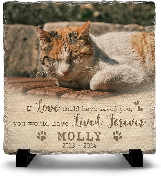Custom Memorial Stones for Cats - Bereavement Gifts for Loss of Pet - Customizable Square Headstones for Cat - Ideal for Garden Marker & House Decor