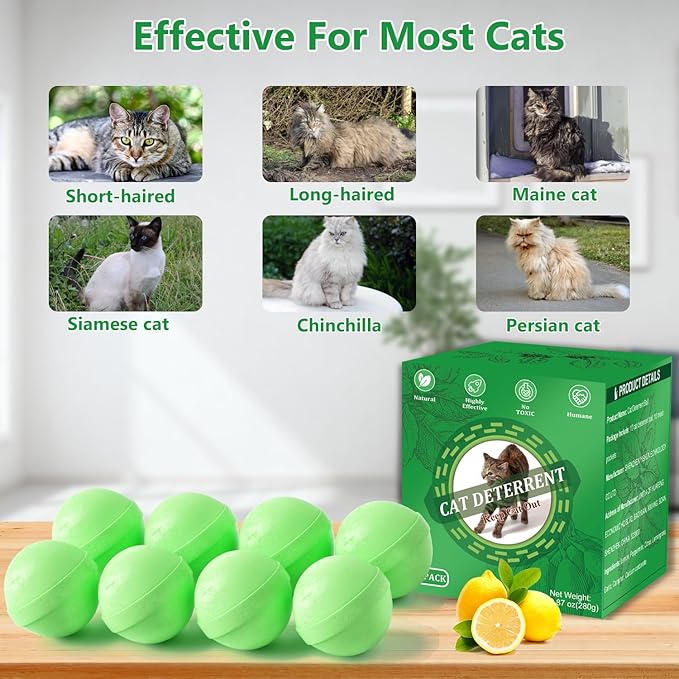 VITAFOR Cat Deterrent Outdoor, 10 Pack Natural Peppermint Oil Cat Deterrent Balls Outdoor Indoor Keep Cats Out of Yard Garden Lawn Prevent Scratch and Chew (Green)
