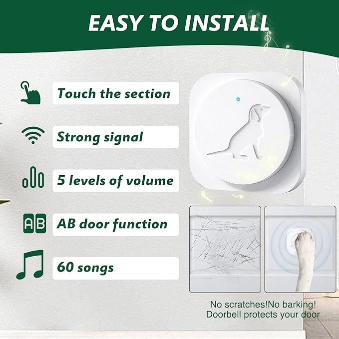 Dog Door Bell for Potty Training, Smart Wireless Doggie Doorbell to Go Outside, 1000 Feet Long Range with IP65 Waterproof Touch Button, 20 Melodies & Adjustable Volume (2 Button)