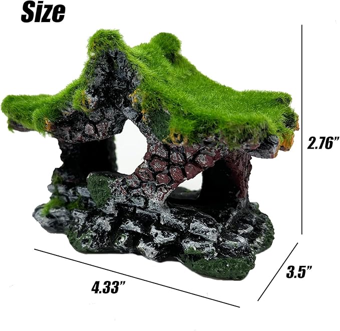 Tfwadmx Aquarium Decoration House Resin Hollow Hideout House,Small Betta Fish Hide Accessories Cave Ornament Tank Small Fish Shrimp Hideaway with Moss