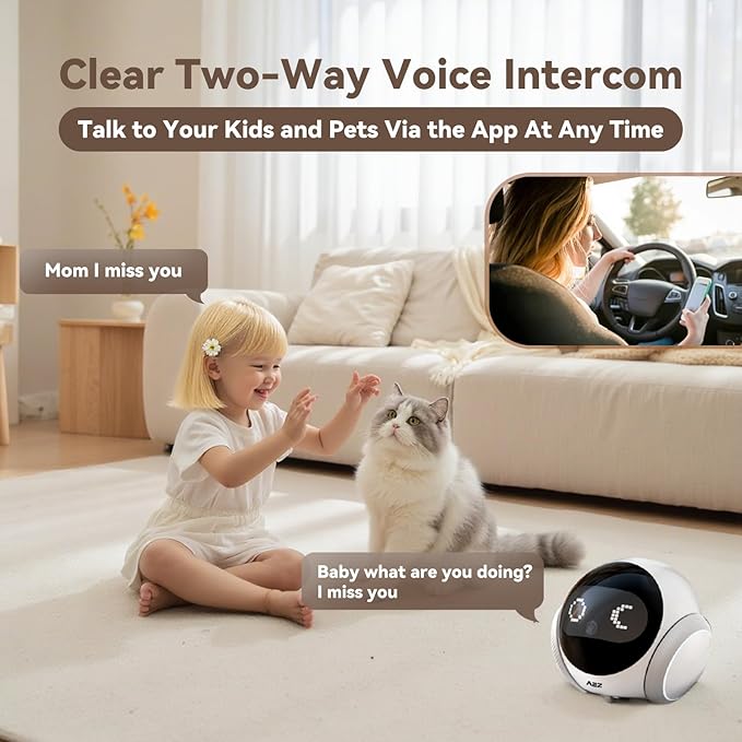 AEZ Robot Camera 1080P HD Lens Pet Camera Indoor Movable with Auto-Recharge, 2-Way Audio,Blinky Bot with Night Vision,Distance Bot Smart App Control for Cats/Dogs/Baby/Elderly (SD/Cloud Storage)