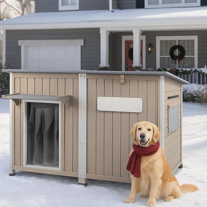 Big Dog House Outdoor Dog Houses for Large Dogs Outside with Adjustable Vent Window, Removable Floor, Easy Assembly for Medium to Large Dogs(55" L x 29" W x 35" H)