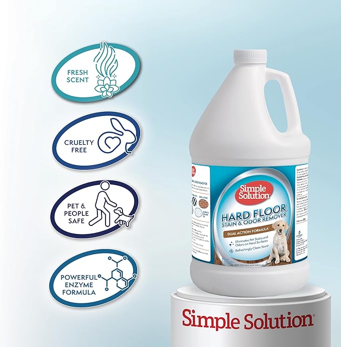 Simple Solution Hard Floor Pet Stain and Odor Remover, Dog Stain and Odor Eliminator Spray, Enzyme Cleaner, Pet Urine Remover for Hardwood Floors, Pee and Poop Destroyer, 1 Gallon
