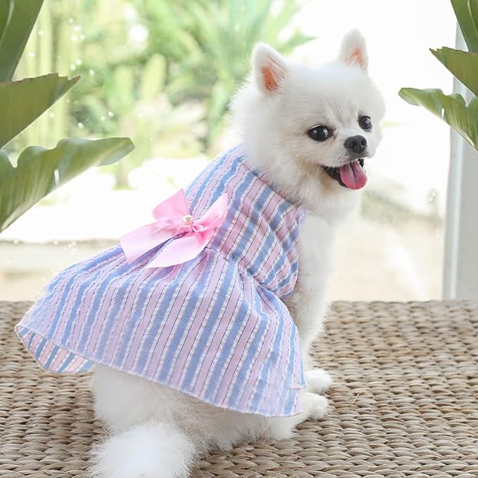 TAPBULL Dog Dresses, Fashionable Pet Dog Clothes, Cute Cat Birthday Dress Outfit (Blue/Red/Pink/Pink-Blue/Yellow-Blue 5-Pack), Small